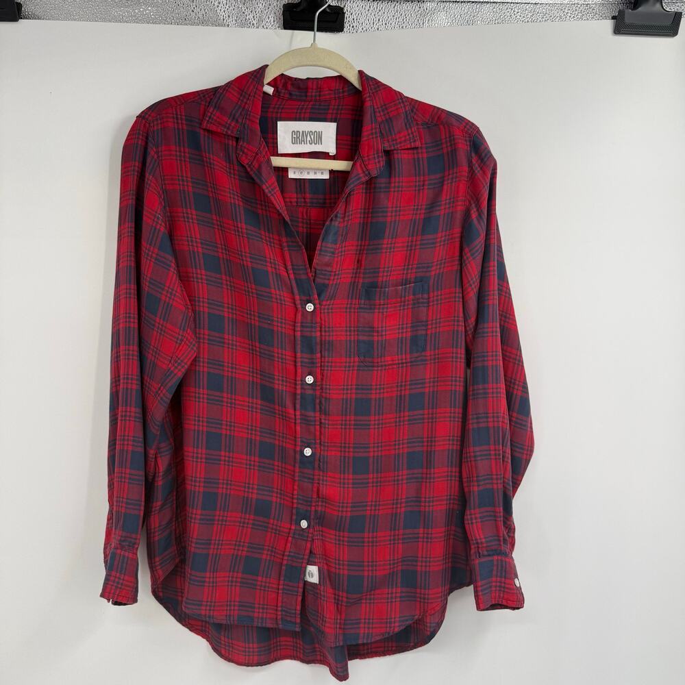 Grayson The Hero Plaid Button Up Flannel Shirt Womens 2 Red Navy Long Sleeve